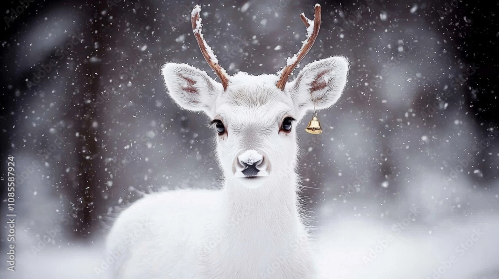 Christmas Wonderland Enchanting White Deer Fawn in a Snowy Winter Landscape Nature Photography Tranquil Setting Magical Experience Christmas Wonderland Enchanting White Deer Fawn in a Snowy Winter Landscape Nature Photography Tranquil Setting Magical Experience