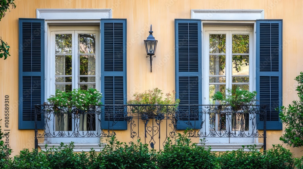 Fototapeta premium Historic Greek Revival House with Elegant Ironwork