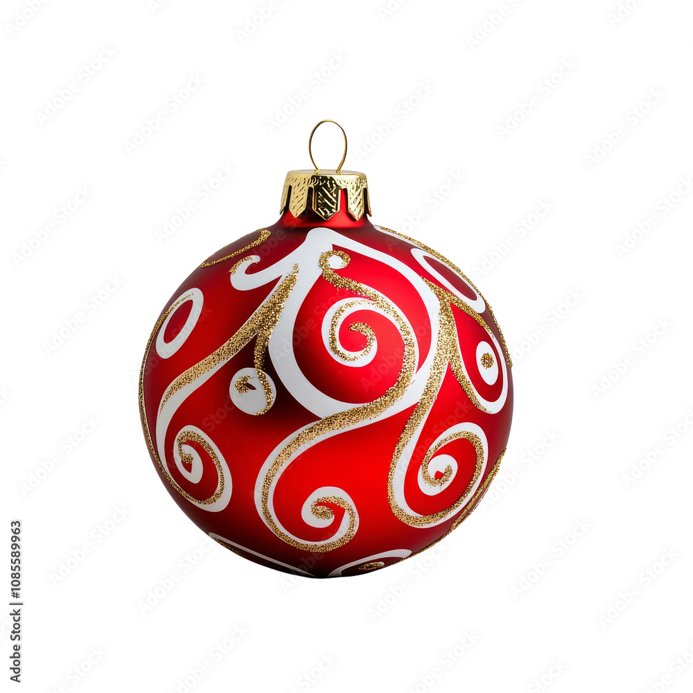 Vibrant Red Christmas Ornament with Intricate White and Gold Swirls, Perfect for Holiday Decorations and Festive Celebrations Vibrant Red Christmas Ornament with Intricate White and Gold Swirls, Perfect for Holiday Decorations and Festive Celebrations