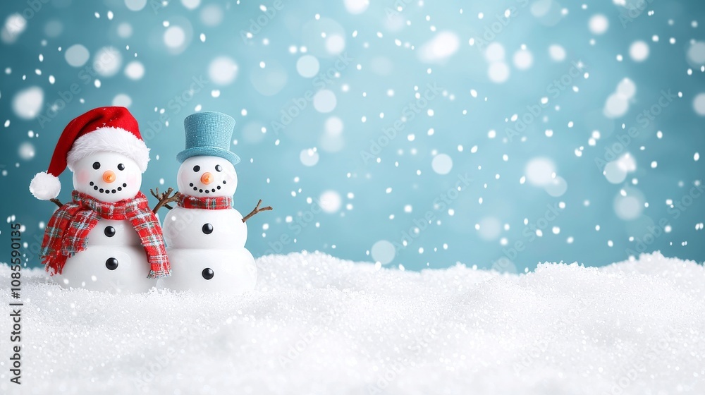 Festive Snowmen Celebrate Christmas in a Winter Wonderland with Snowy Background and Cheerful Vibes Festive Snowmen Celebrate Christmas in a Winter Wonderland with Snowy Background and Cheerful Vibes