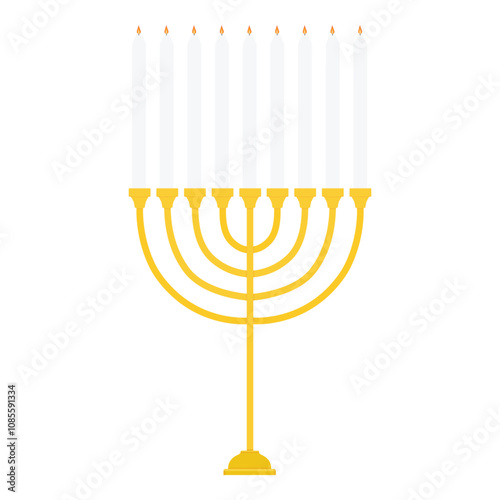 Golden Jewish Hanukkah menorah candlestick