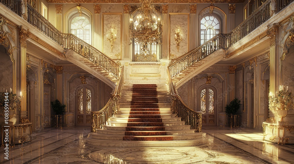 Obraz premium Elegant Neoclassical Grand Staircase in Luxurious Mansion