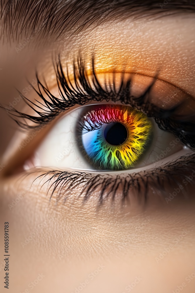 Close up female eye with colorful iris. Ophthalmology concept.