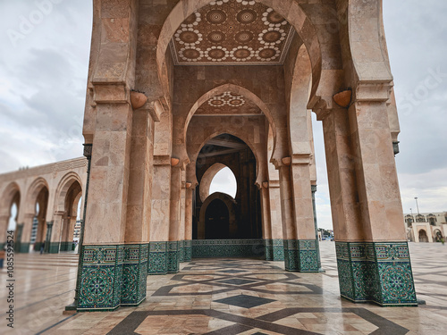 Ornate Arches and Ceiling Details of Hassan II Mosque in Casablanca, Morocco photo