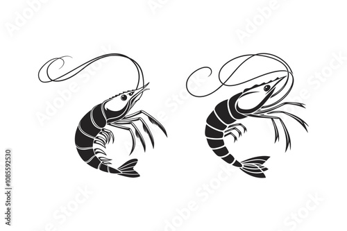 Set of Black and White Shrimp Silhouette Vector Illustration photo