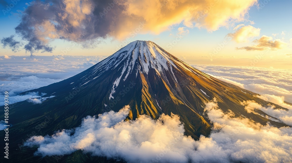 Fototapeta premium Majestic Mountain Peak Surrounded by Swirling Clouds