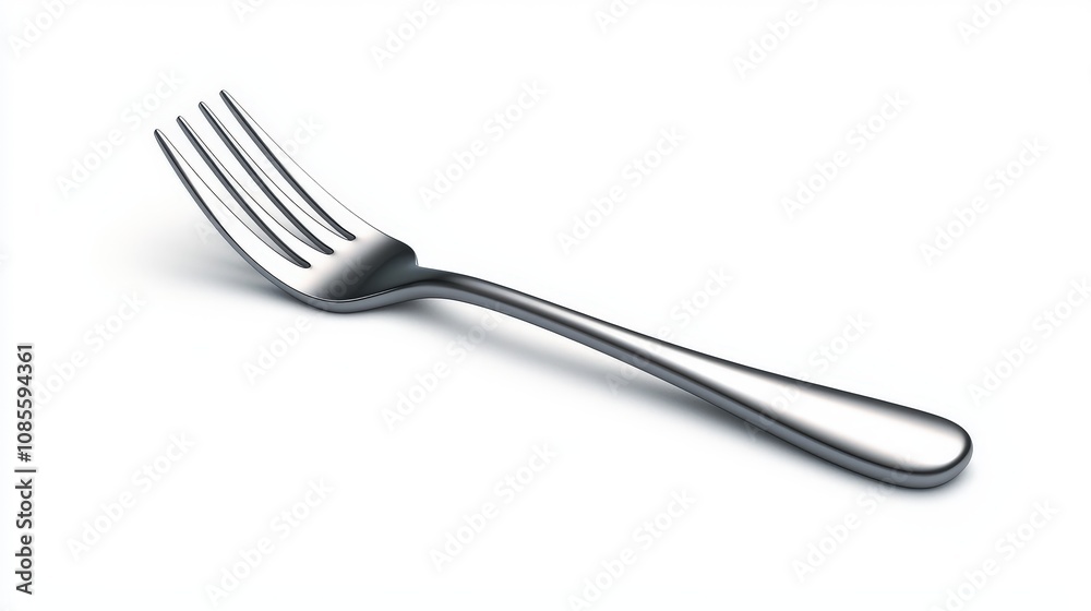 3D Render of Shiny Silver Fork on White Background 3D Render of Shiny Silver Fork on White Background