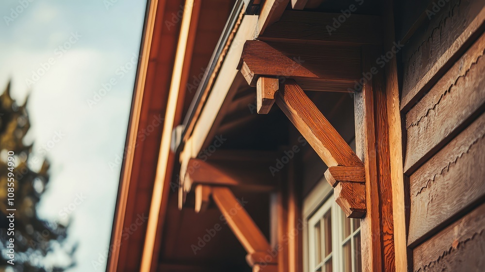 Detailed Look at Wooden Eaves and Brackets of a Structure Detailed Look at Wooden Eaves and Brackets of a Structure