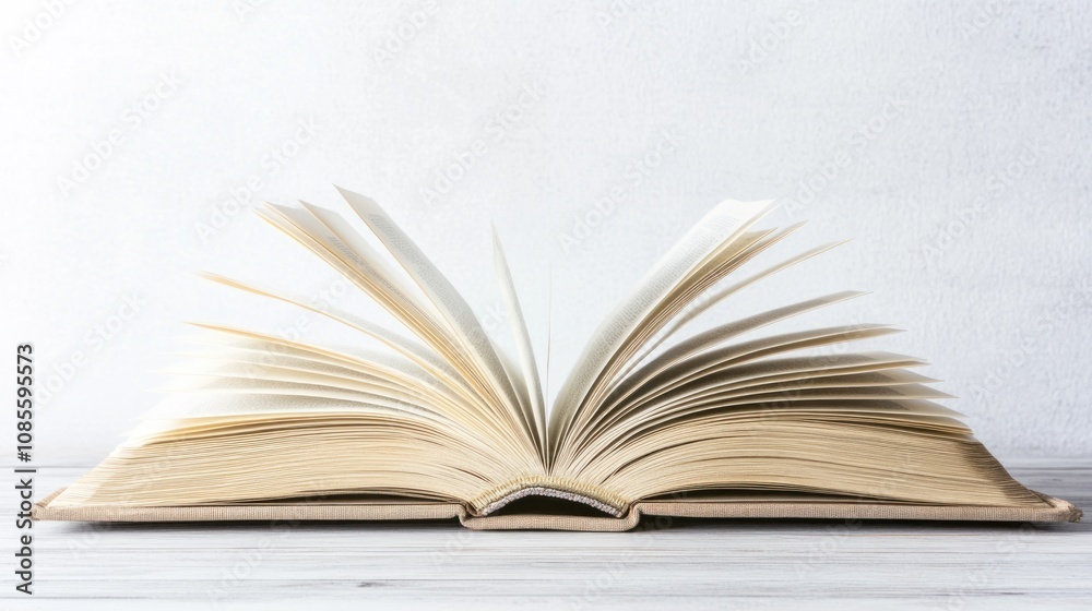 Fototapeta premium An open book displaying its pages, suggesting reading or studying.