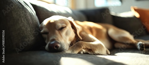 Cozy dog relaxing in a spacious apartment living room perfect for pet friendly home decor photo