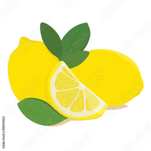 Realistic fresh lemon with leaves isolated on white background