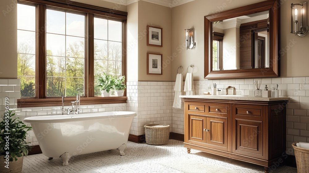 Fototapeta premium Classic Craftsman Bathroom with Elegant Tiling