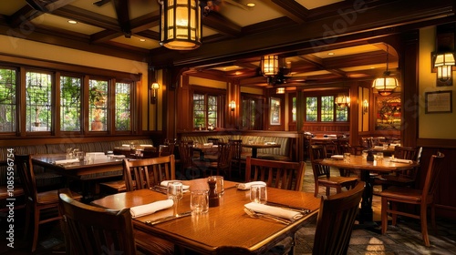 Traditional Craftsman Dining Room with Warm Lighting