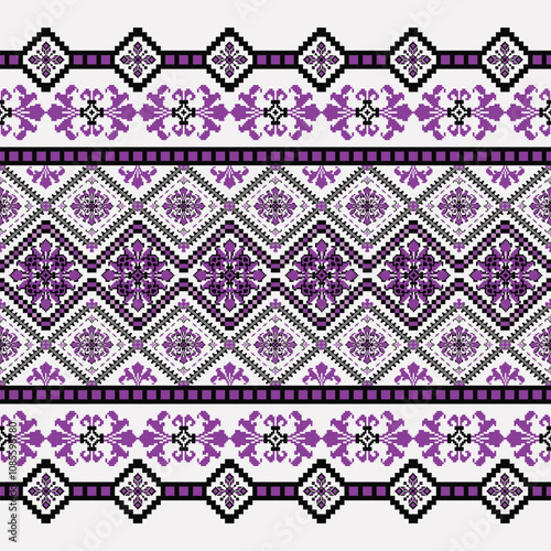 Pixel-themed fabric, beautiful pattern, purple tone.