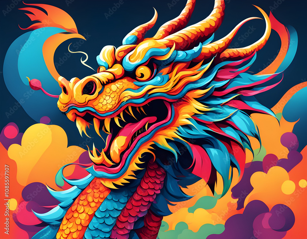 colorful Chinese Dragon with cool isolated pop art style background colorful Chinese Dragon with cool isolated pop art style background
