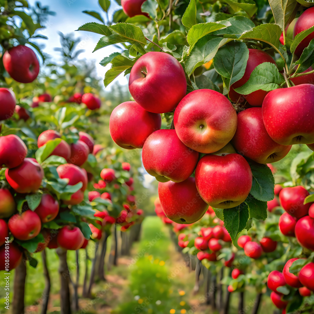 apple garden full of riped red fruits