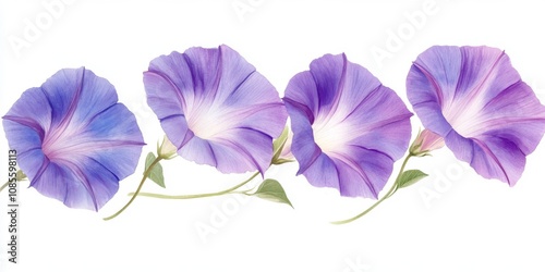 Watercolor Morning Glories on White Background Minimalist Floral Art