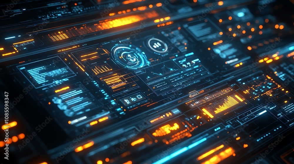 Obraz premium Data visualization interface digital workspace technology futuristic overview analytics