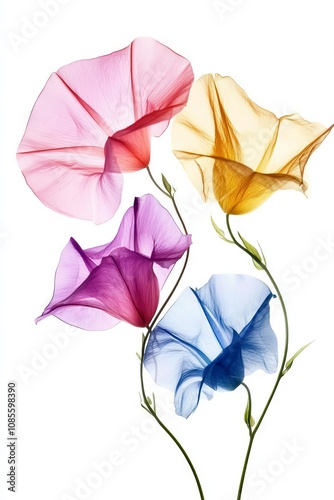 Watercolor Morning Glories on White Background Minimalist Floral Art