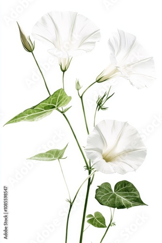 Watercolor Morning Glories on White Background Minimalist Floral Art