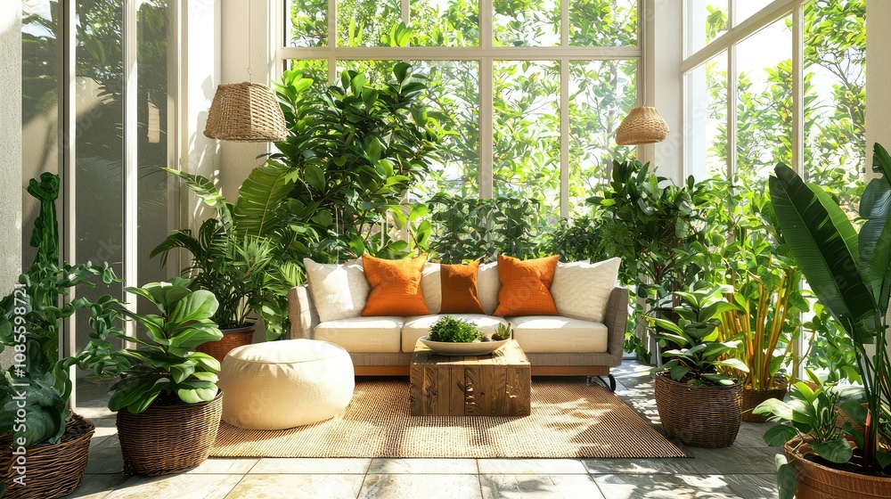 Fototapeta premium Cozy Indoor Garden with Potted Plants