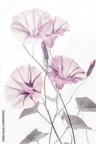 Watercolor Morning Glories on White Background Minimalist Floral Art