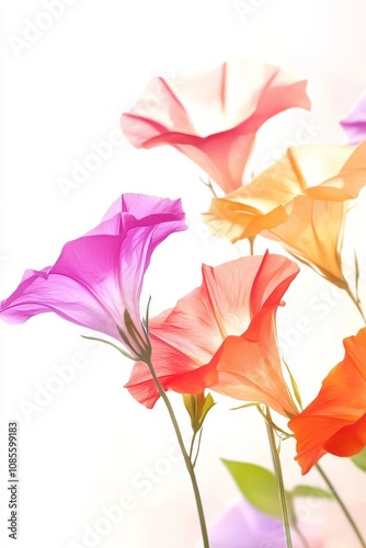 Watercolor Morning Glories on White Background Minimalist Floral Art