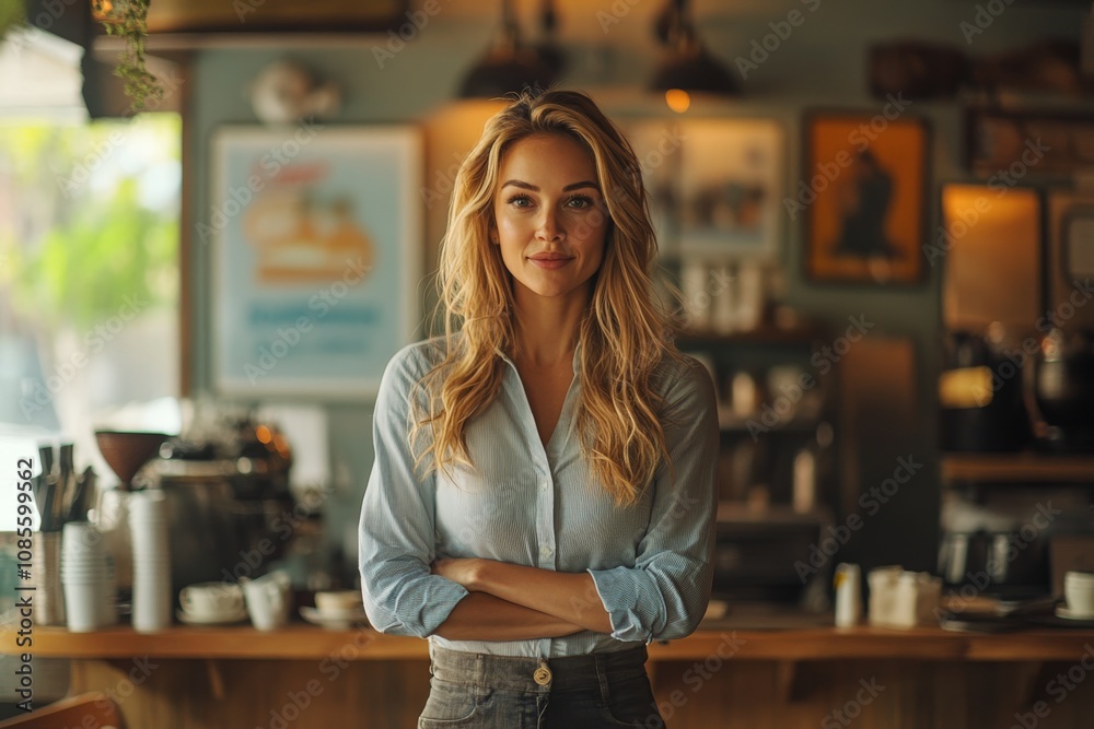 Confident Young Woman Small Business Owner Cafe Portrait Confident Young Woman Small Business Owner Cafe Portrait