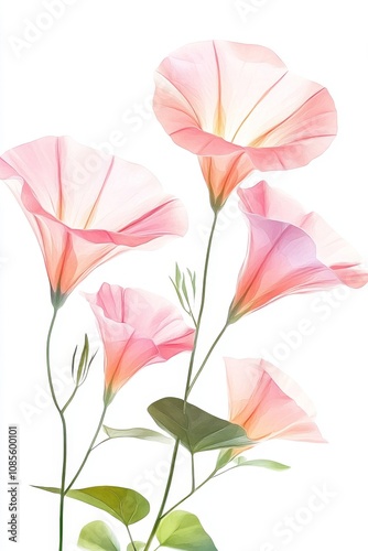 Watercolor Morning Glories on White Background Minimalist Floral Art