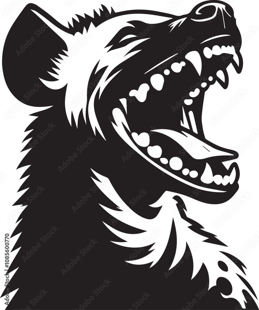 A laughing hyena with its mouth wide open vector silhouette design A laughing hyena with its mouth wide open vector silhouette design