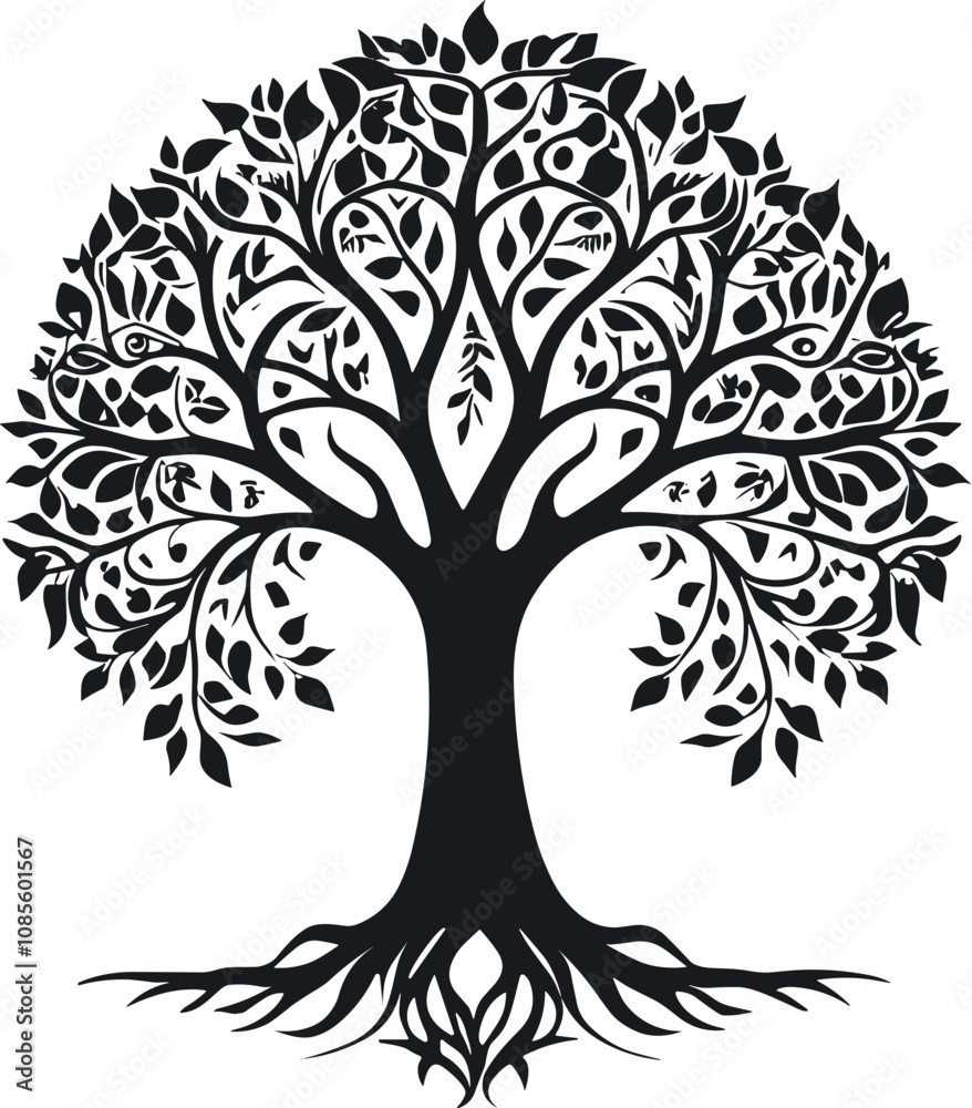 Obraz premium Tree of life Vector Black Silhouette Design For T-Shirt