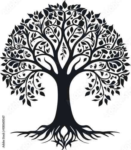 Tree of life Vector Black Silhouette Design For T-Shirt