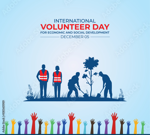 International Volunteer Day. 5 December. Holiday concept. Template for background with banner, poster and card. Vector illustration.