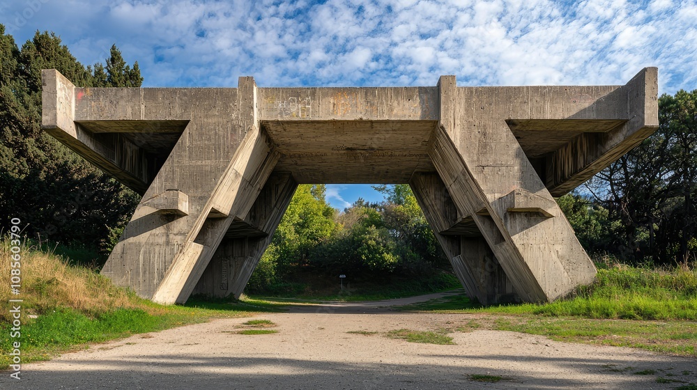 Massive Textured Concrete Bridge in Brutalist Style Massive Textured Concrete Bridge in Brutalist Style