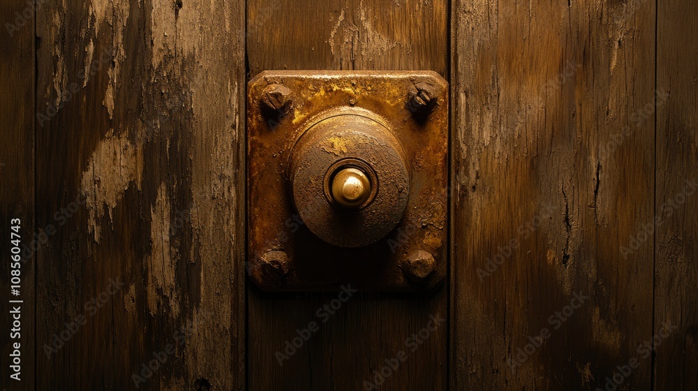 Obraz premium Rustic Wooden Wall with Vintage Industrial Metal Knob