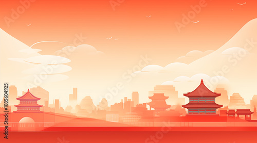Chinese palace building red background