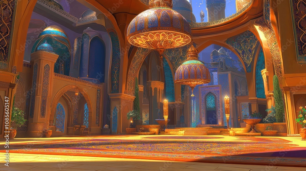 Obraz premium A vibrant, ornate interior space with decorative elements and intricate architecture.