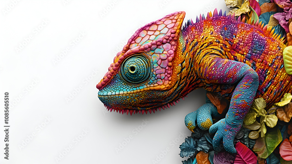 Obraz premium International Chameleon Day celebration concept banner on white background. Suitable for marketing or business purposes. Panoramic banner with place for text