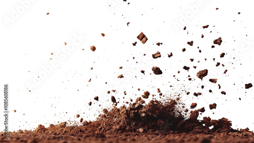 pile cocoa powder isolated on white background, top view, Cocoa powder scattered on white background