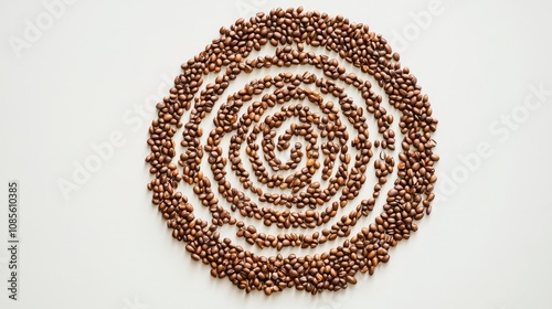 Spiral Arrangement of Malt Grains on White Background