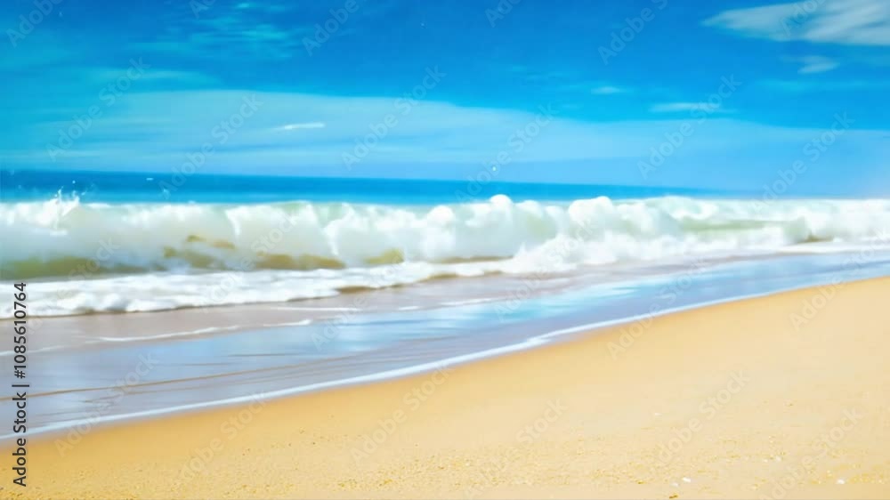 Serene Beach Scene Gentle Waves, Clear Blue Skies, Soft Sand, and Tranquil Ocean Water Serene Beach Scene Gentle Waves, Clear Blue Skies, Soft Sand, and Tranquil Ocean Water
