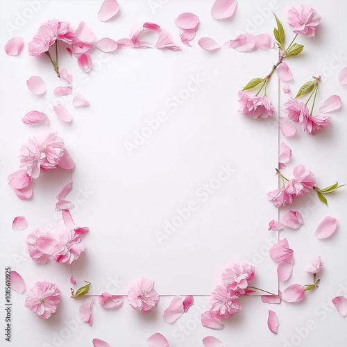 春の訪れを告げる3月・4月の桜：ピンクの花が彩る写真、白バックフレームで余白とコピースペース付き