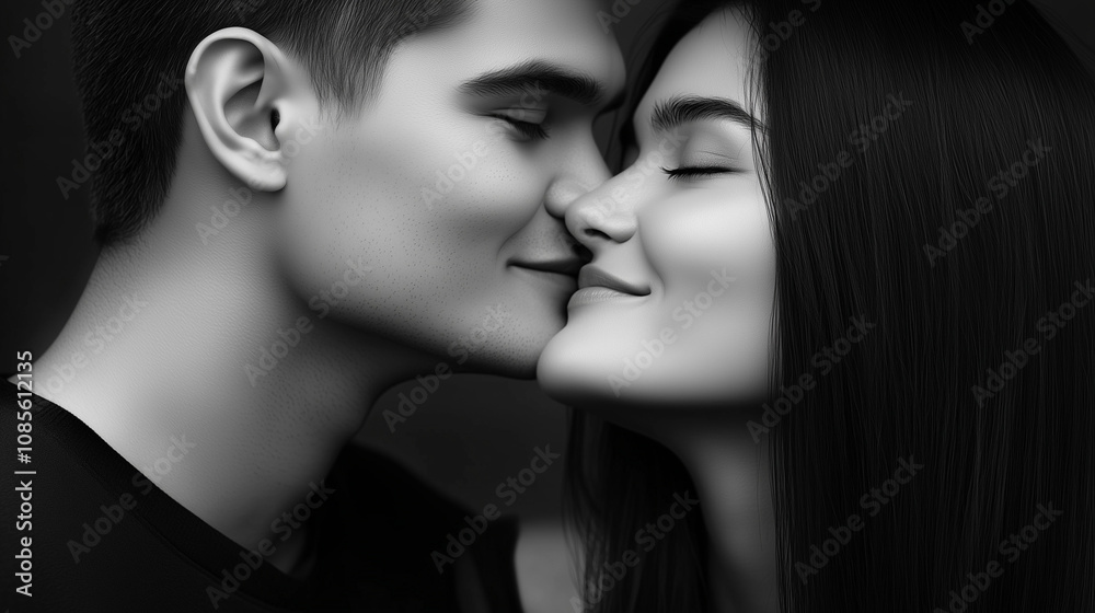 Black and white portrait of a loving couple sharing a tender moment Black and white portrait of a loving couple sharing a tender moment