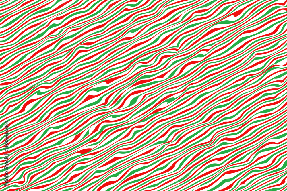 Diagonal tree bark or wooden texture pattern in red and green on white on white background. Vector illustration for background and wallpaper.