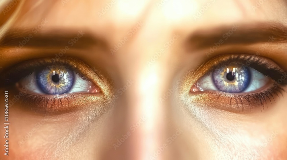 Naklejka premium Close-up of Captivating Blue Eyes, Feminine Gaze, Beauty and Mystery