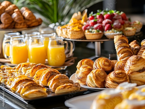 A sumptuous breakfast buffet with a variety of pastries photo