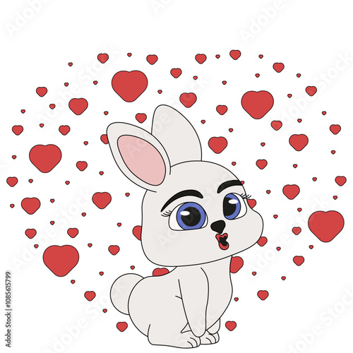 Lovesick bunny isolated white background. Valentine's Day concept with cute animal in love. Vector romantic concept. Be my Valentine.  photo