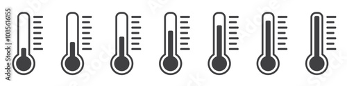 Set of temperature icons. Weather symbols, thermometer sign. Temperature scale, the temperature from cold to hot. Vector.