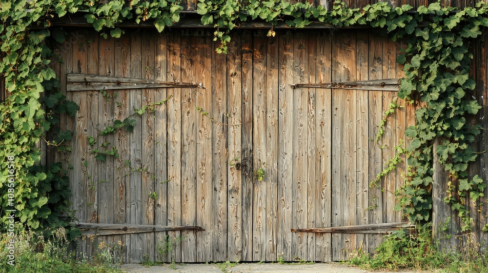 Rustic Wooden Farmhouse Door with Climbing Vines Rustic Wooden Farmhouse Door with Climbing Vines