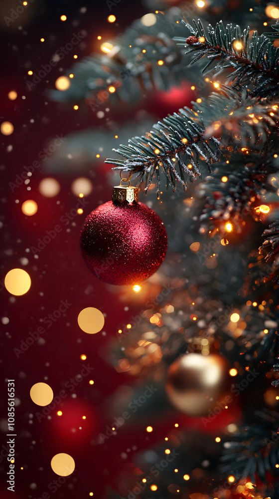Christmas background with pine tree branches and golden ornaments, festive and elegant holiday design.
Christmas background with pine tree branches and golden ornaments, festive and elegant holiday design.